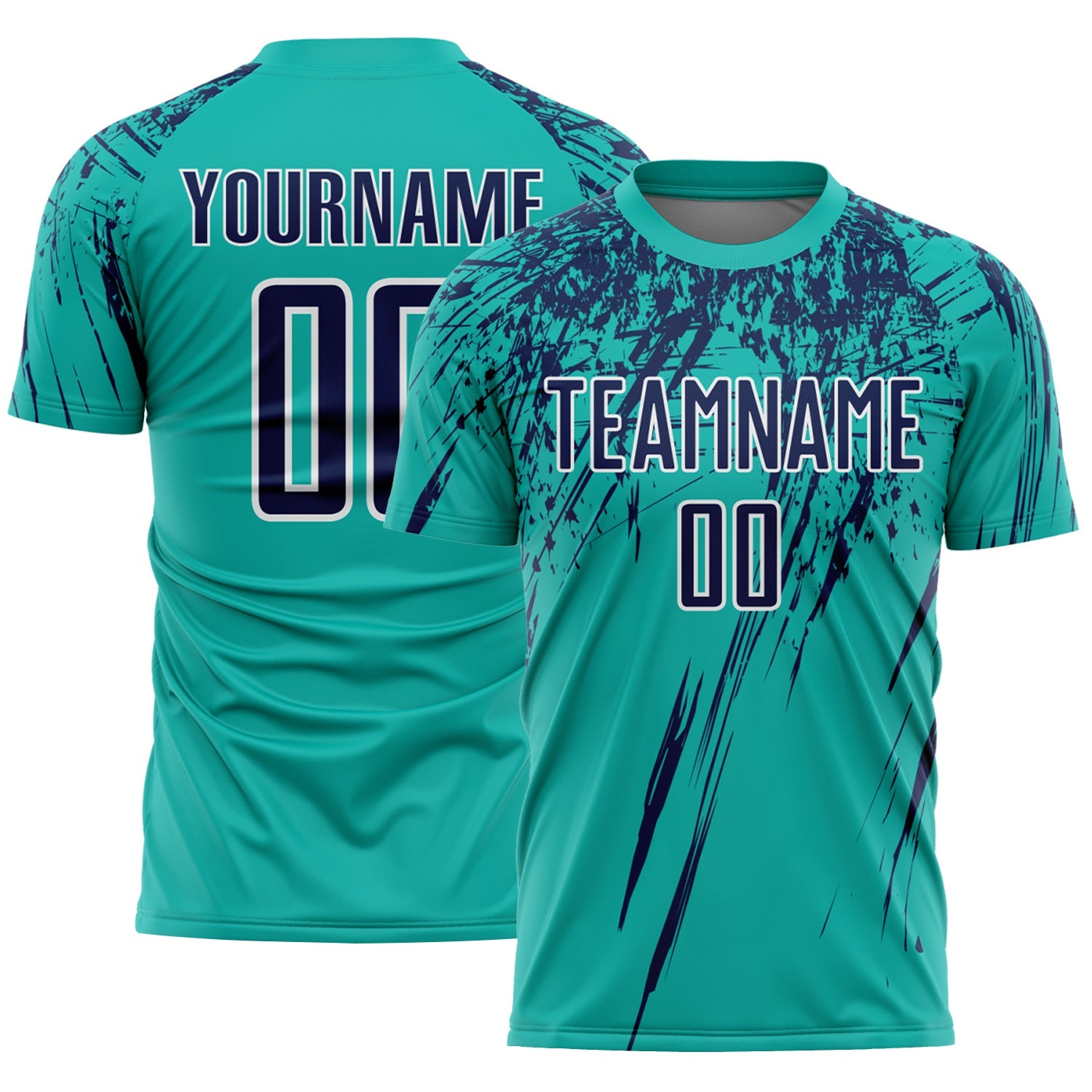 Custom Aqua Navy-White Splash Sports Sublimation Soccer Uniform Jersey