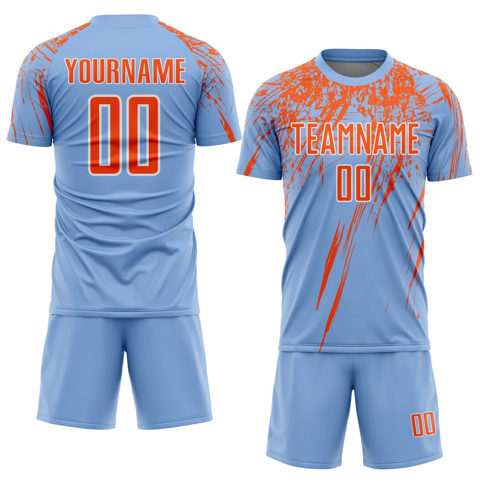 Custom Light Blue Orange-White Splash Sports Sublimation Soccer Uniform Jersey