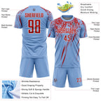 Custom Light Blue Red-White Splash Sports Sublimation Soccer Uniform Jersey