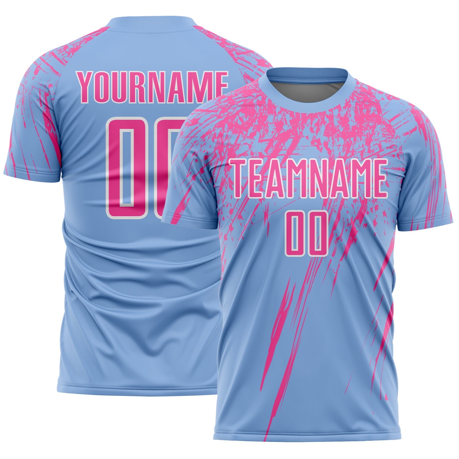 Custom Light Blue Pink-White Splash Sports Sublimation Soccer Uniform Jersey