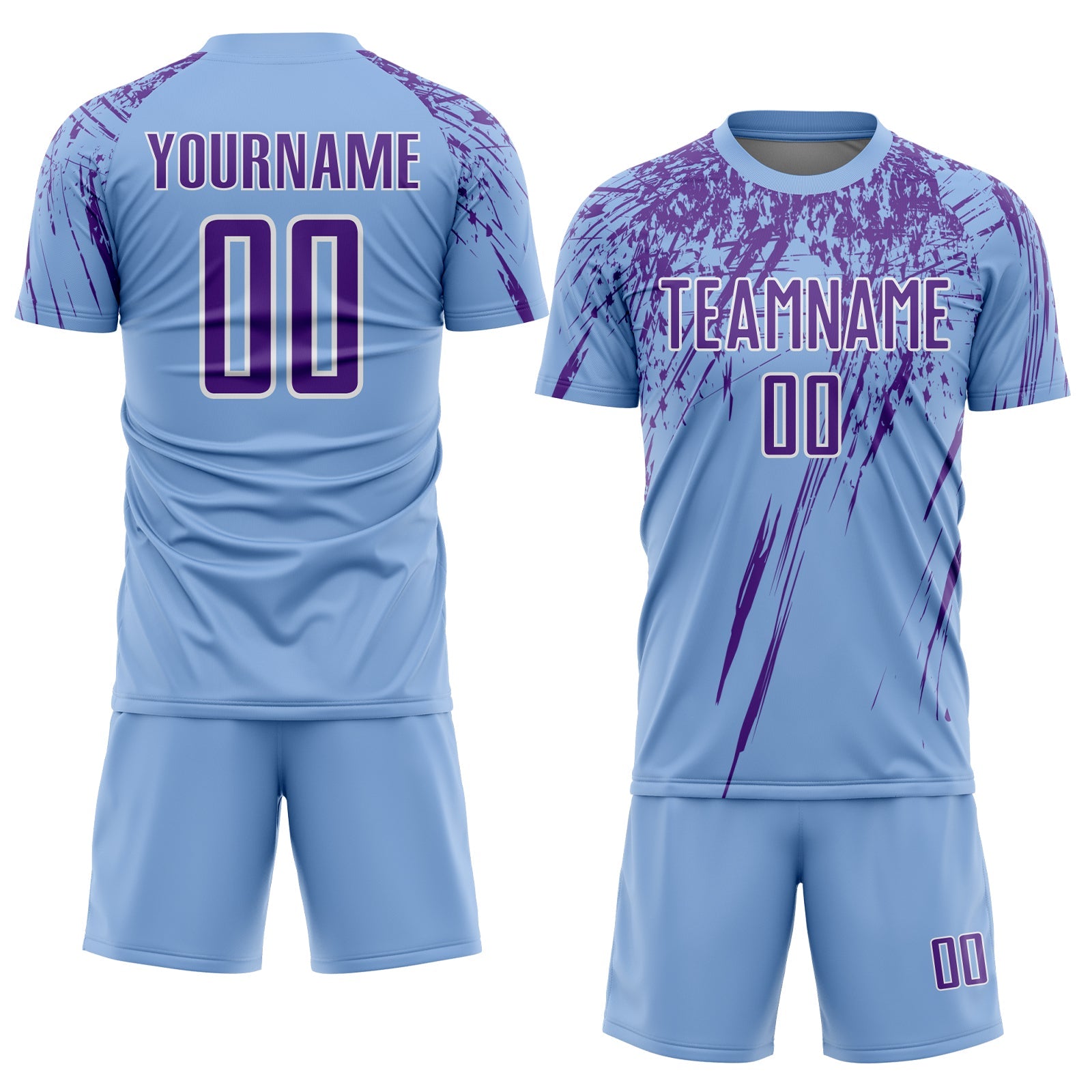 Custom Light Blue Purple-White Splash Sports Sublimation Soccer Uniform Jersey