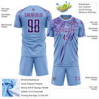 Custom Light Blue Purple-White Splash Sports Sublimation Soccer Uniform Jersey