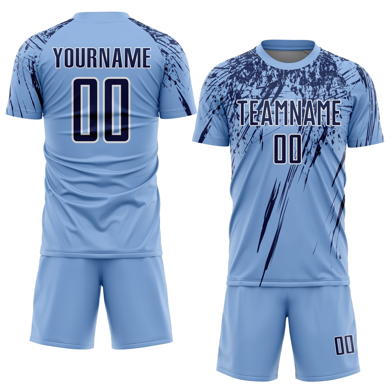 Custom Light Blue Navy-White Splash Sports Sublimation Soccer Uniform Jersey
