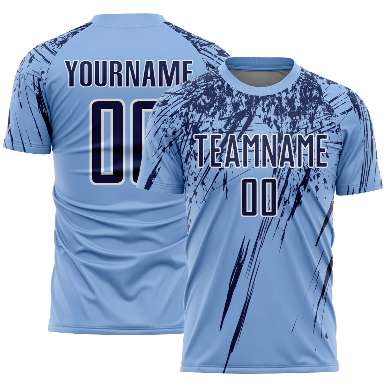 Custom Light Blue Navy-White Splash Sports Sublimation Soccer Uniform Jersey