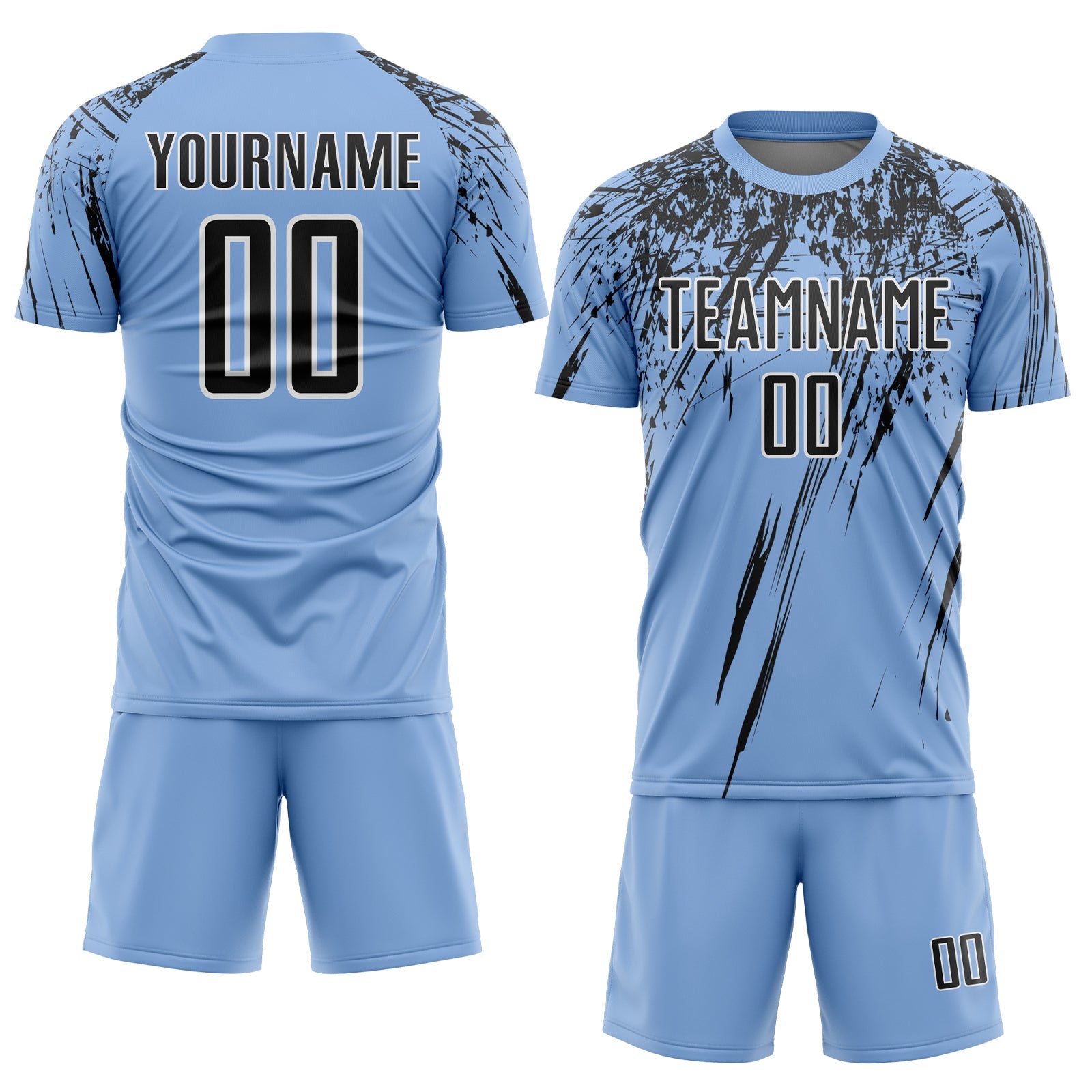 Custom Light Blue Black-White Splash Sports Sublimation Soccer Uniform Jersey
