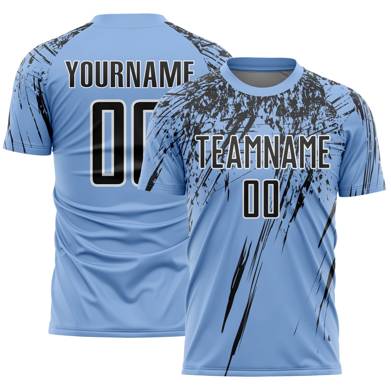 Custom Light Blue Black-White Splash Sports Sublimation Soccer Uniform Jersey