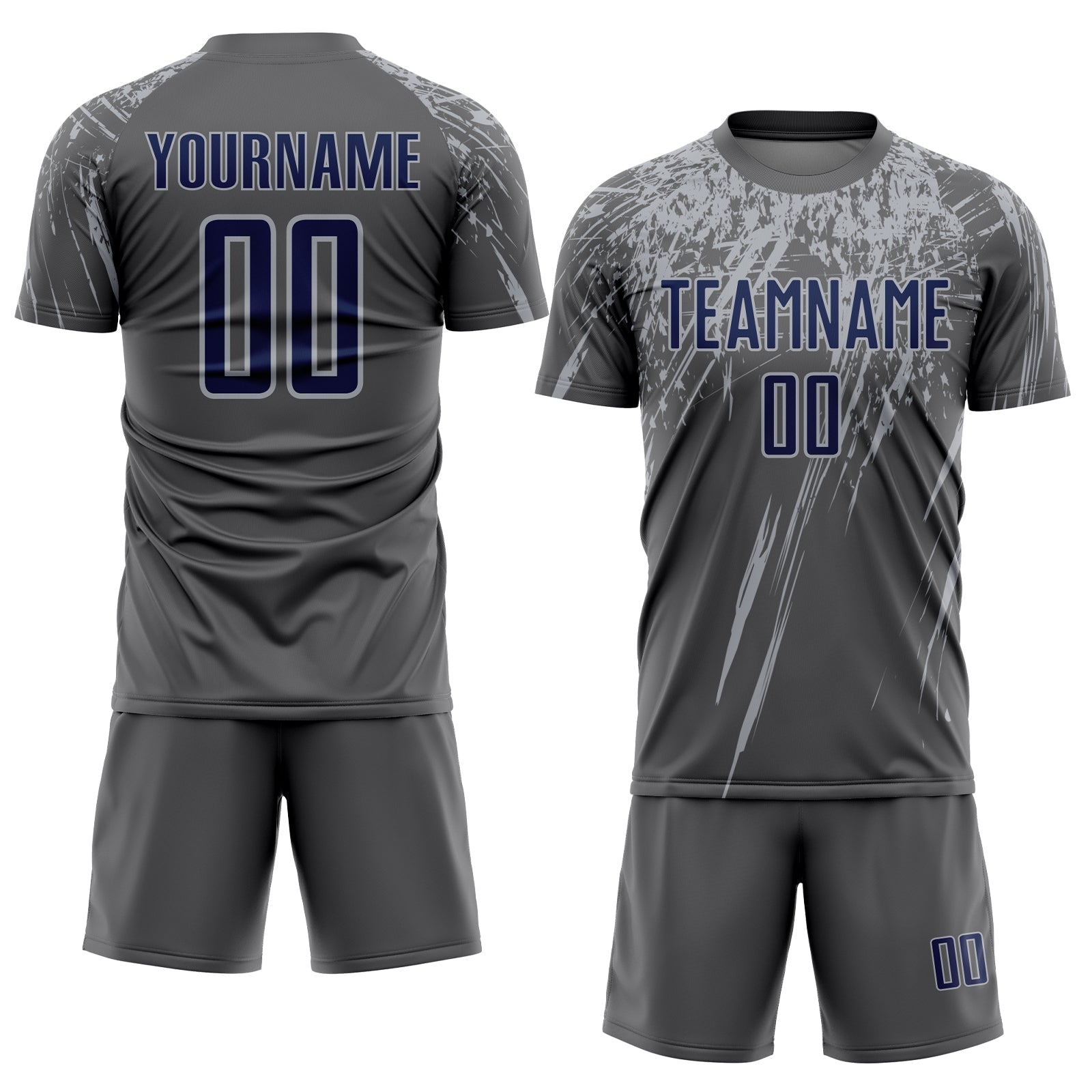 Custom Steel Gray Navy-Gray Splash Sports Sublimation Soccer Uniform Jersey