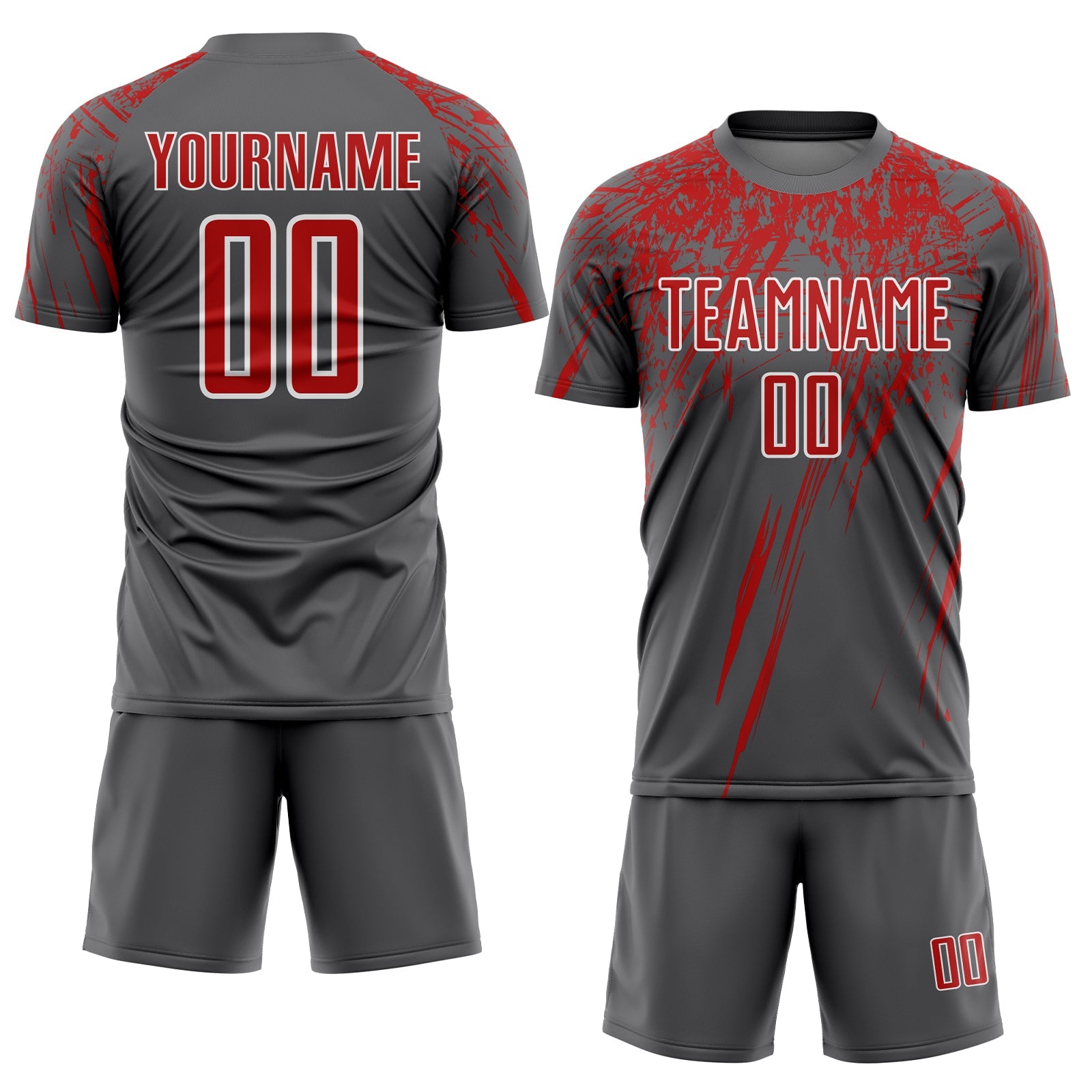 Custom Steel Gray Red-White Splash Sports Sublimation Soccer Uniform Jersey