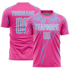 Custom Pink Light Blue-White Splash Sports Sublimation Soccer Uniform Jersey