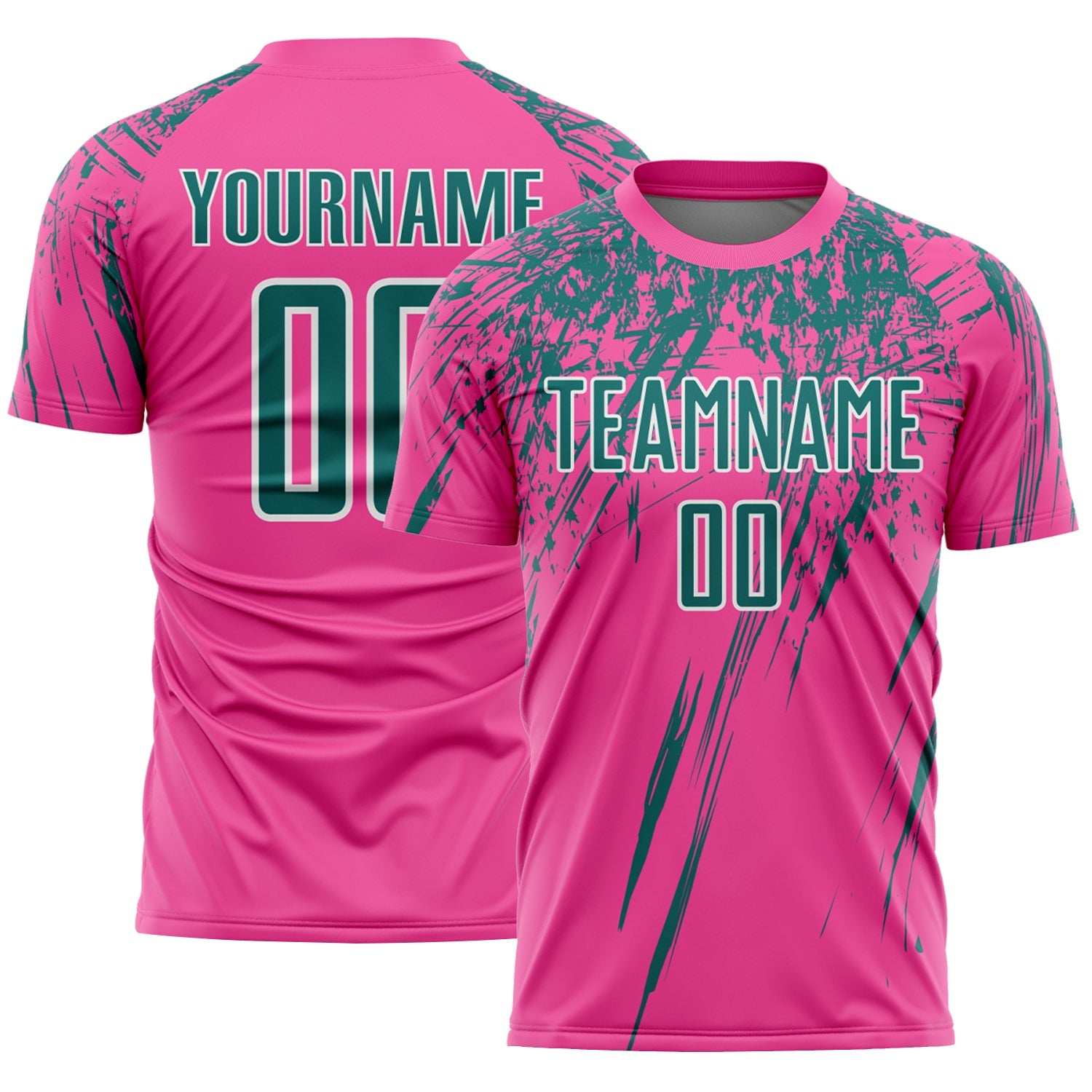 Custom Pink Teal-White Splash Sports Sublimation Soccer Uniform Jersey