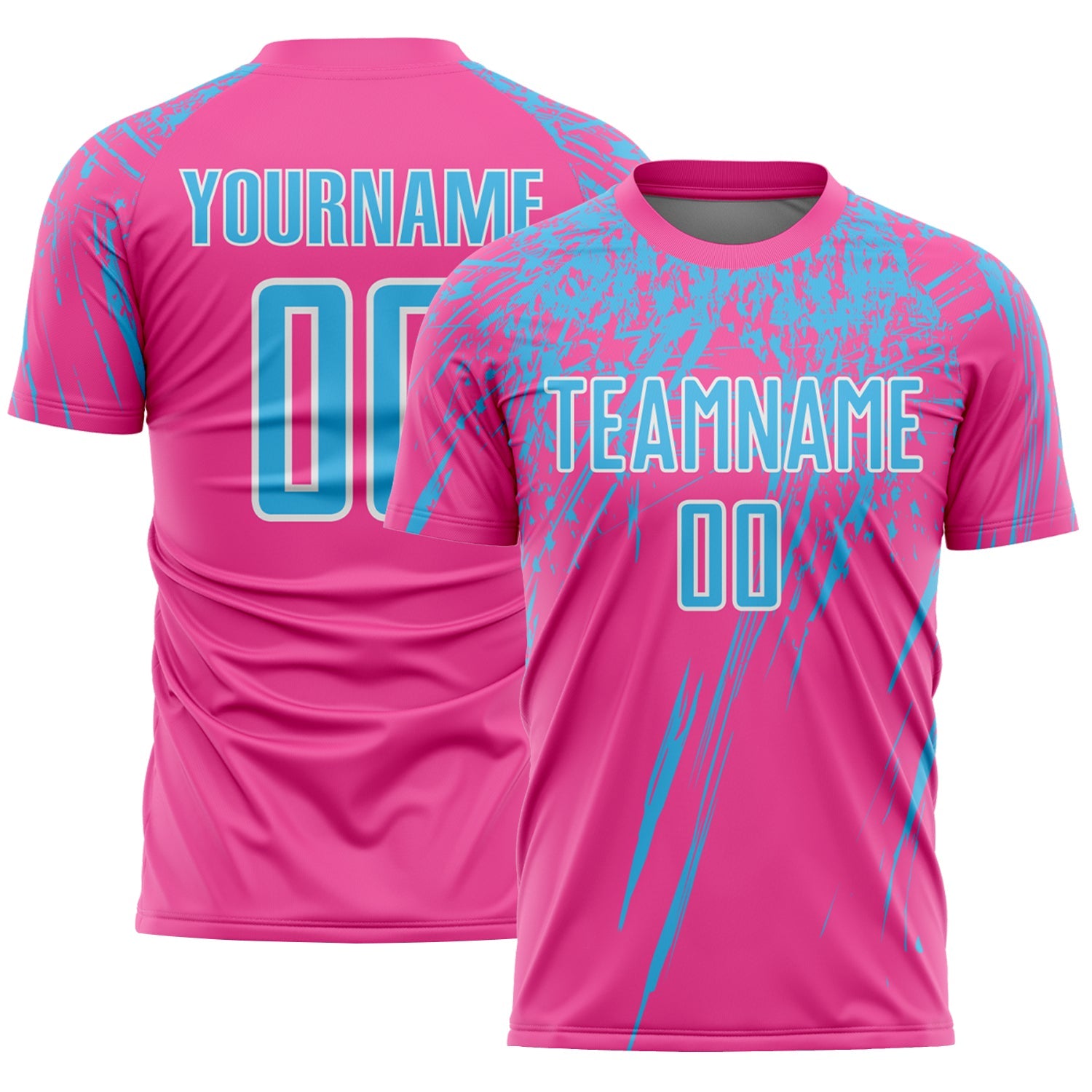 Custom Pink Sky Blue-White Splash Sports Sublimation Soccer Uniform Jersey