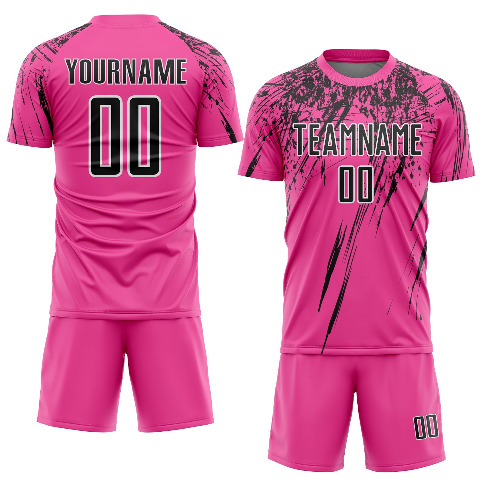 Custom Pink Black-White Splash Sports Sublimation Soccer Uniform Jersey