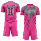 Custom Pink Kelly Green-White Splash Sports Sublimation Soccer Uniform Jersey