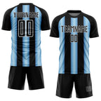 Custom Black Light Blue-White Argentina Stripes Sports Sublimation Soccer Uniform Jersey