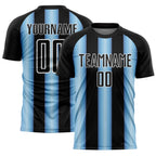 Custom Black Light Blue-White Argentina Stripes Sports Sublimation Soccer Uniform Jersey