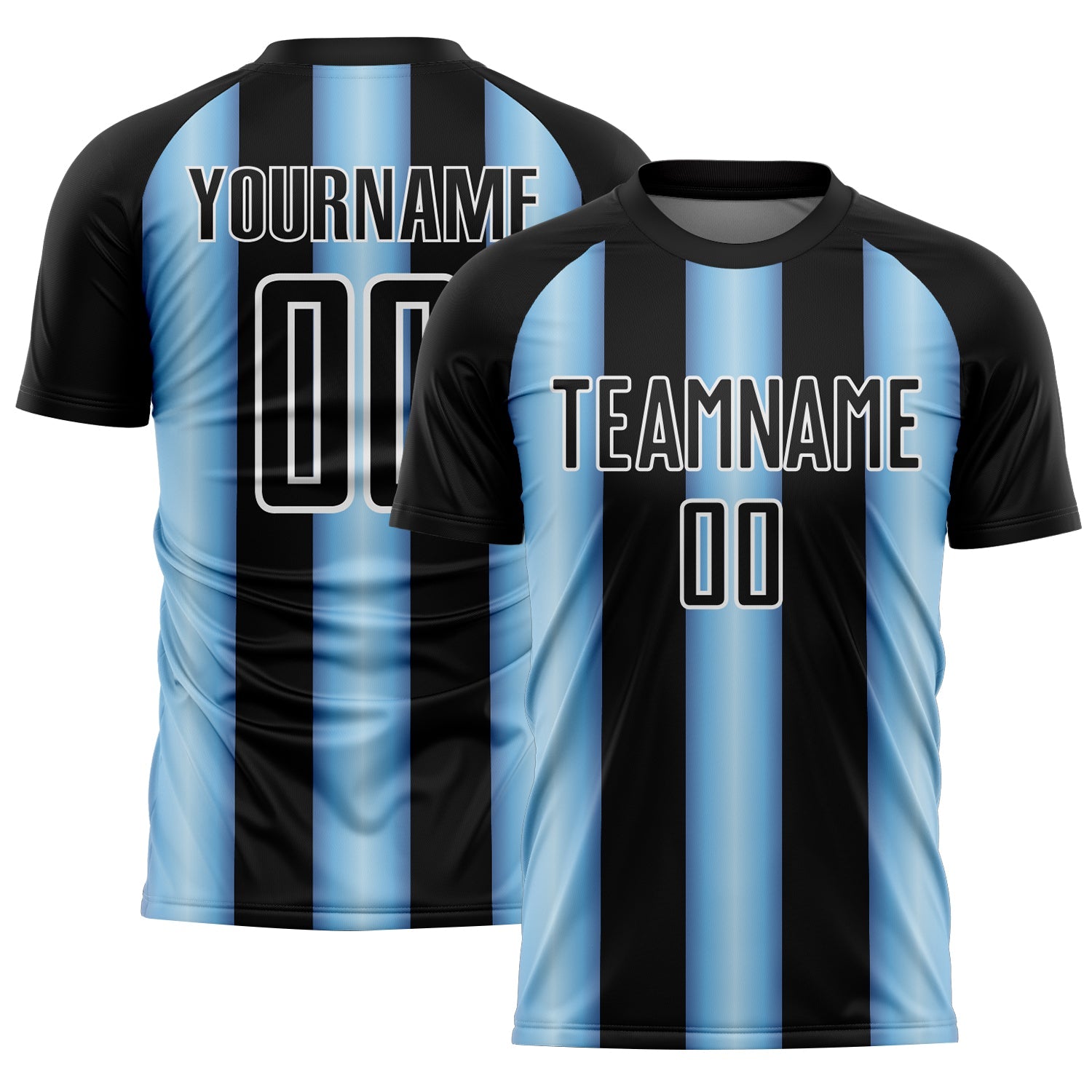 Custom Black Light Blue-White Argentina Stripes Sports Sublimation Soccer Uniform Jersey
