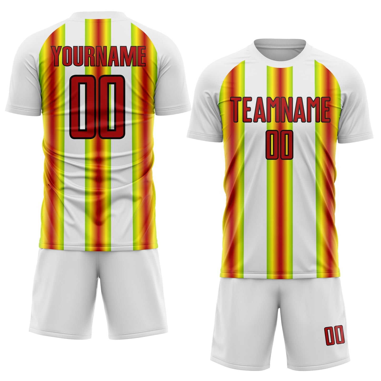 Custom White Red Green Yellow-Black Stripes Sports Sublimation Soccer Uniform Jersey