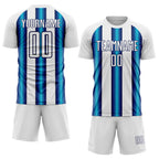 Custom White Blue-Navy Stripes Sports Sublimation Soccer Uniform Jersey