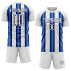Custom White Blue-Navy Stripes Sports Sublimation Soccer Uniform Jersey