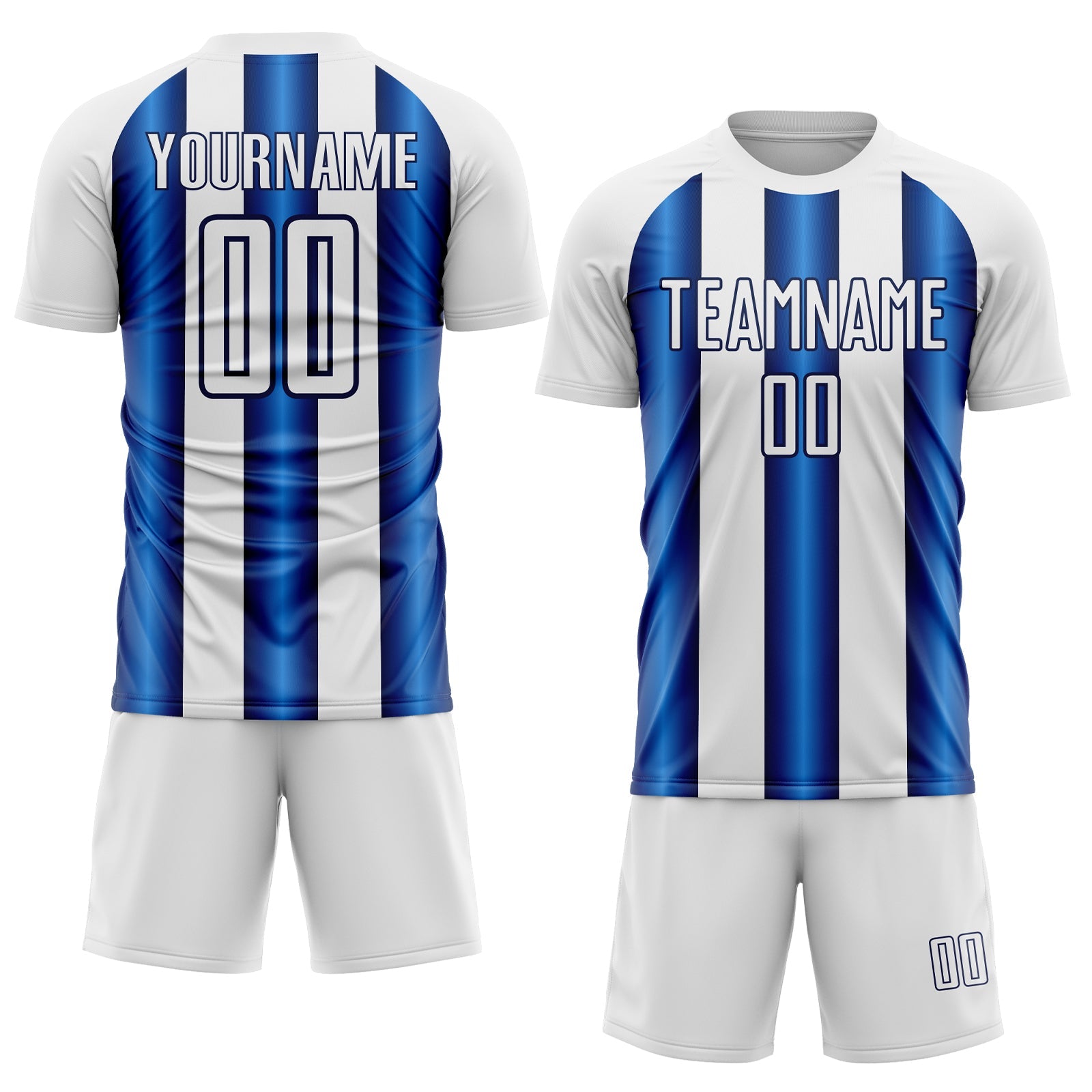 Custom White Blue-Navy Stripes Sports Sublimation Soccer Uniform Jersey