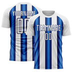 Custom White Blue-Navy Stripes Sports Sublimation Soccer Uniform Jersey