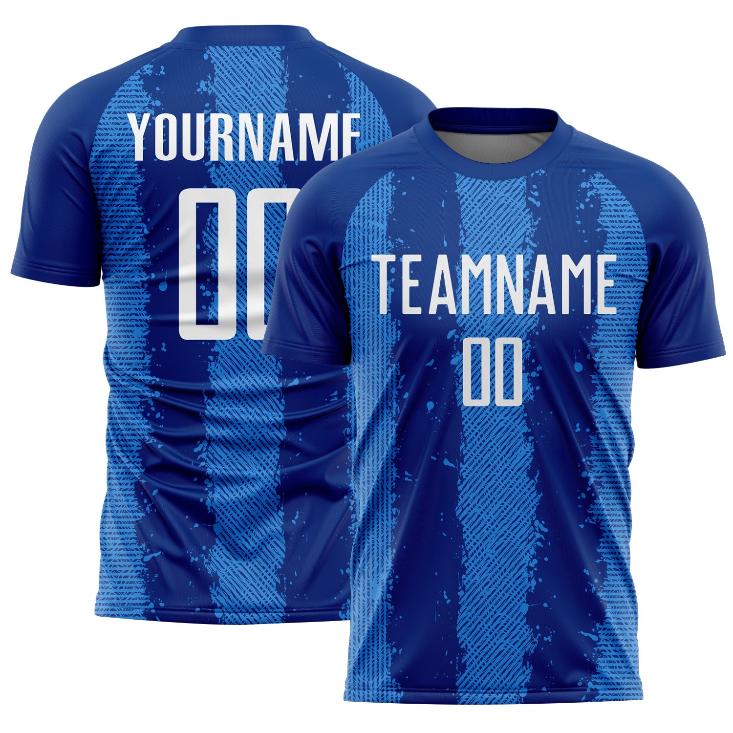 Custom Royal White-Powder Blue Stripes Sports Sublimation Soccer Uniform Jersey
