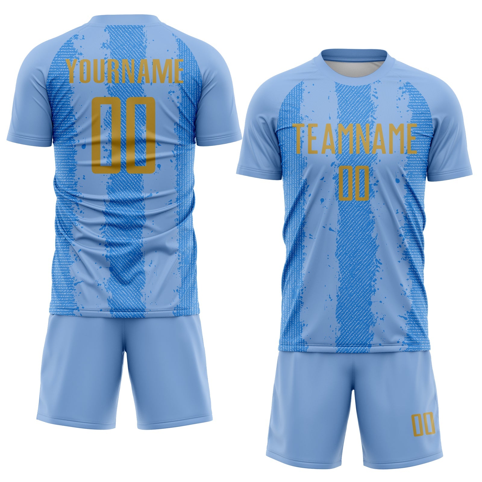 Custom Light Blue Old Gold-Powder Blue Argentina Stripes Sports Sublimation Soccer Uniform Jersey