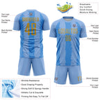 Custom Light Blue Old Gold-Powder Blue Argentina Stripes Sports Sublimation Soccer Uniform Jersey