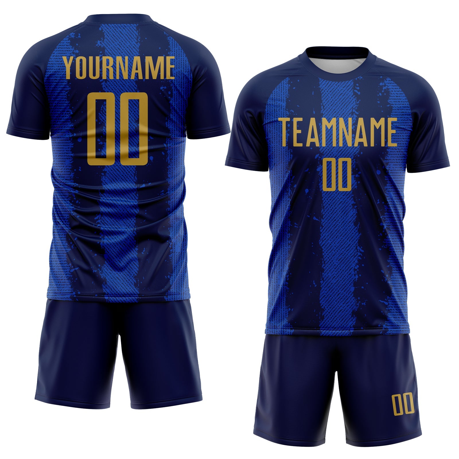 Custom Navy Old Gold-Thunder Blue Stripes Sports Sublimation Soccer Uniform Jersey