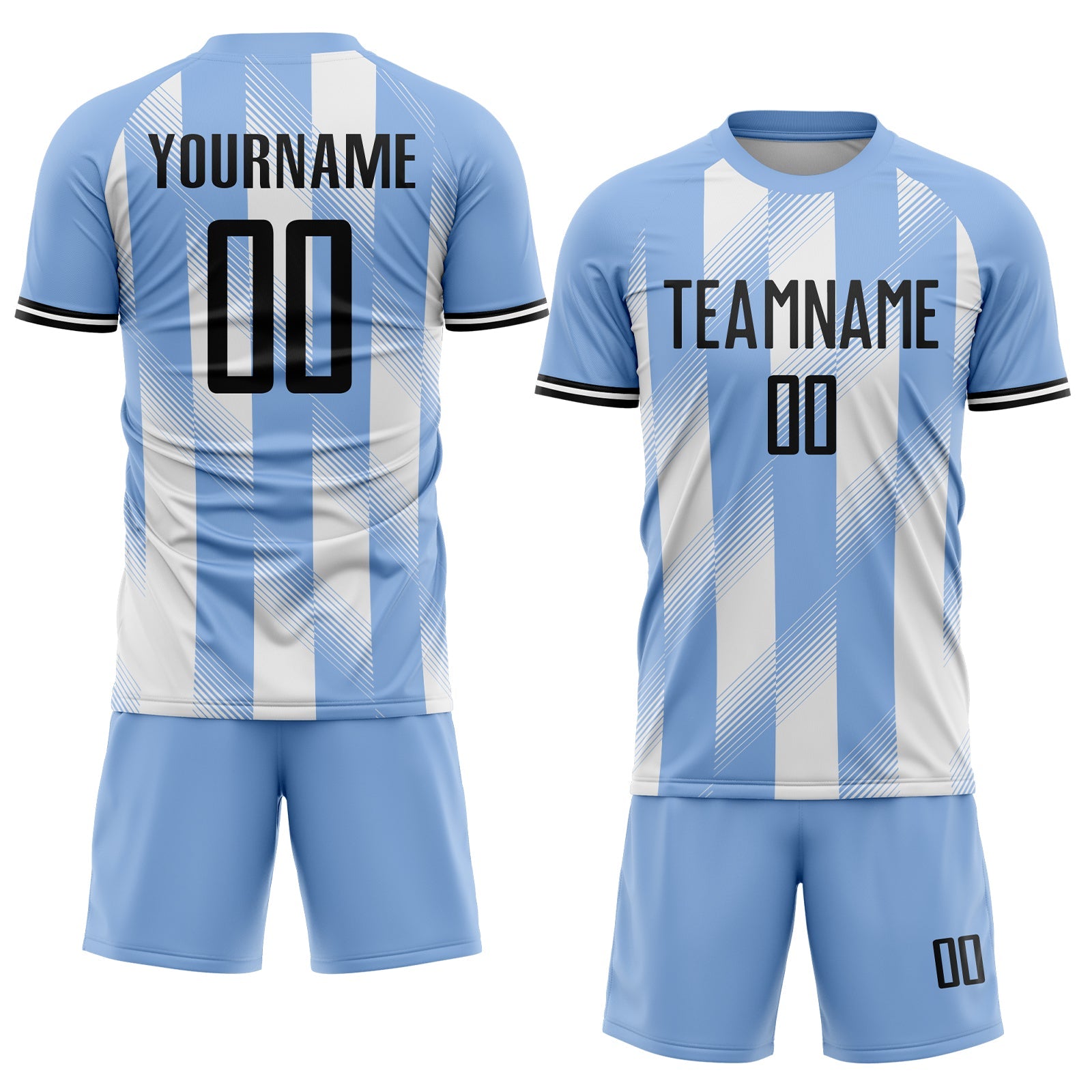 Custom Light Blue Black-White Argentina Stripes Sports Sublimation Soccer Uniform Jersey