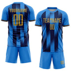 Custom Powder Blue Old Gold-Navy Stripes Sports Sublimation Soccer Uniform Jersey