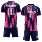 Custom Navy White-Pink Stripes Sports Sublimation Soccer Uniform Jersey
