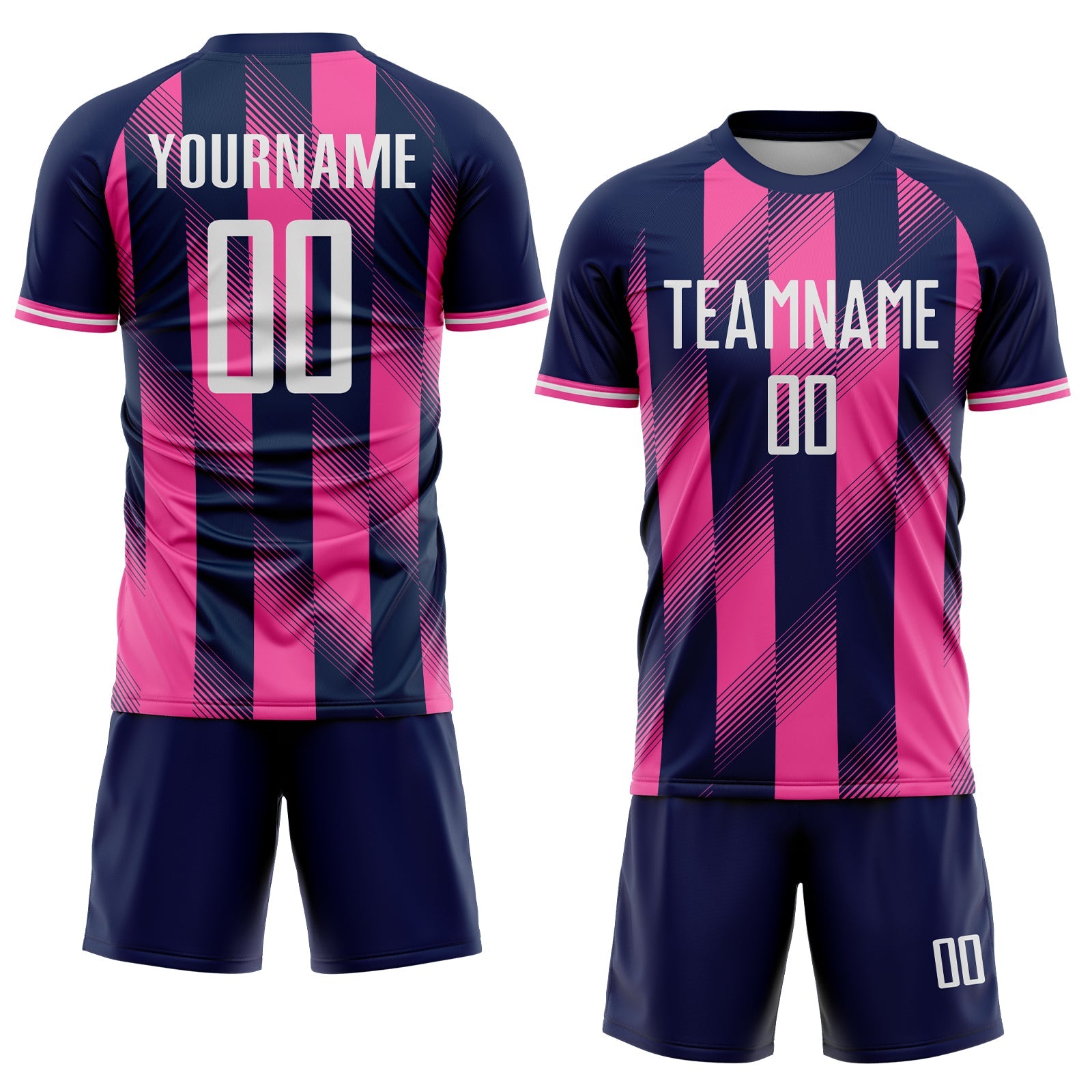 Custom Navy White-Pink Stripes Sports Sublimation Soccer Uniform Jersey