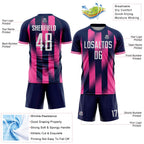 Custom Navy White-Pink Stripes Sports Sublimation Soccer Uniform Jersey