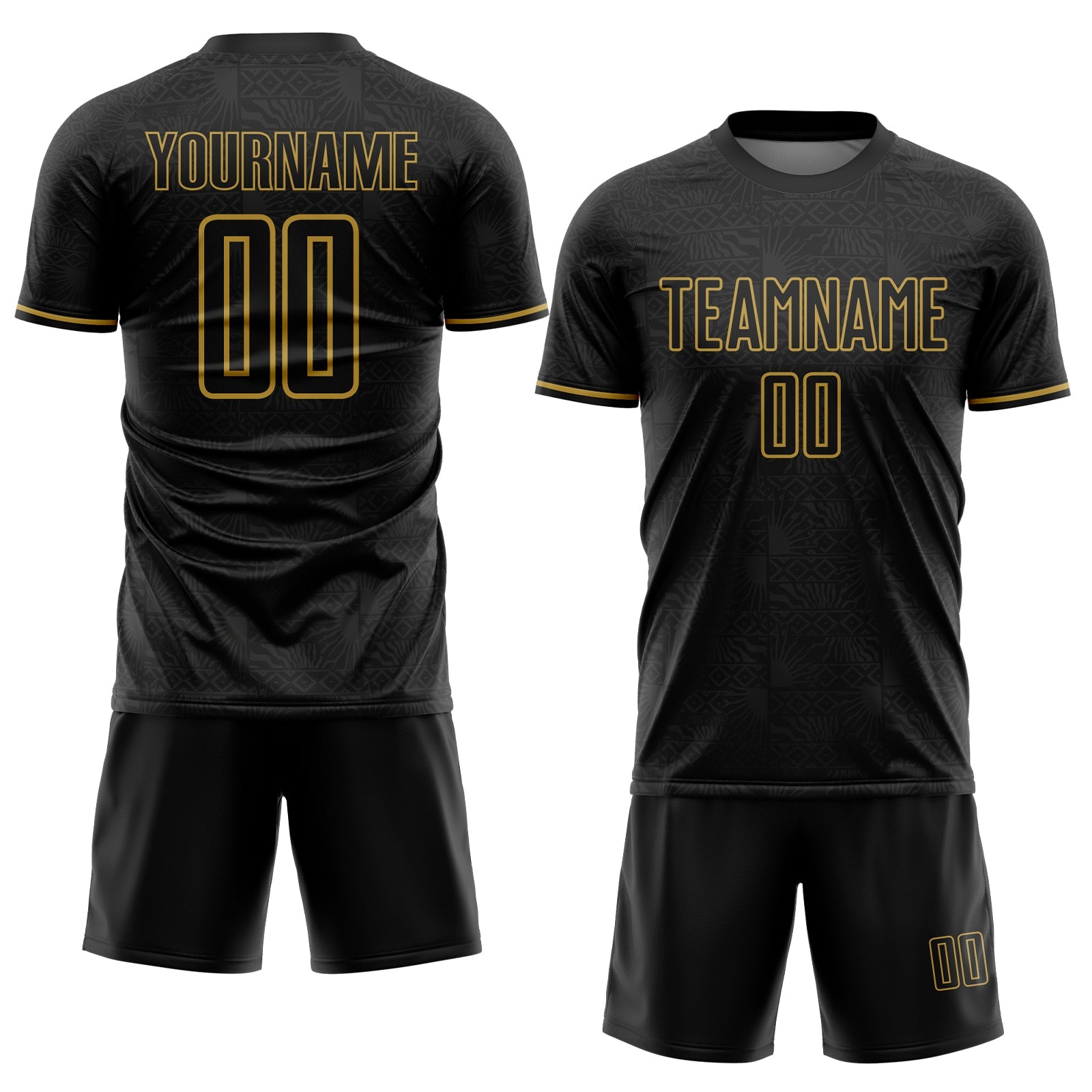 Custom Black Steel Gray-Old Gold Subtle Pattern Sports Sublimation Soccer Uniform Jersey