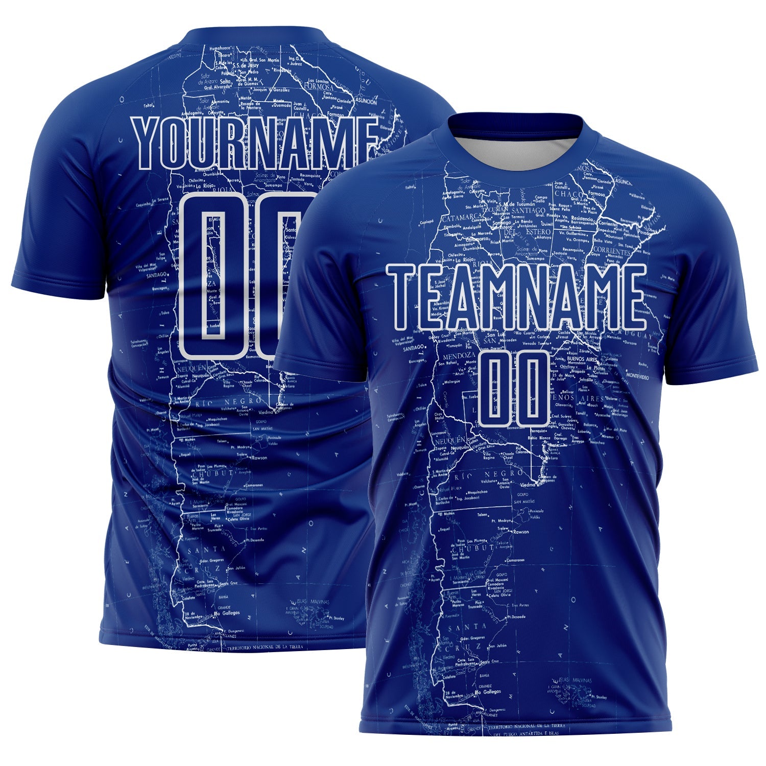 Custom Royal White Map Outline Sports Sublimation Soccer Uniform Jersey