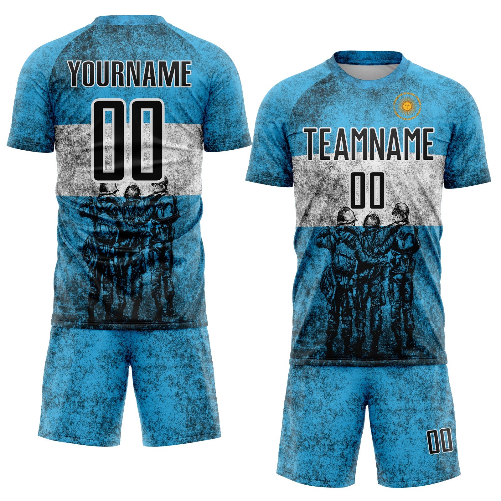 Custom Blue Black-White Argentina Patriotic Sports Sublimation Soccer Uniform Jersey