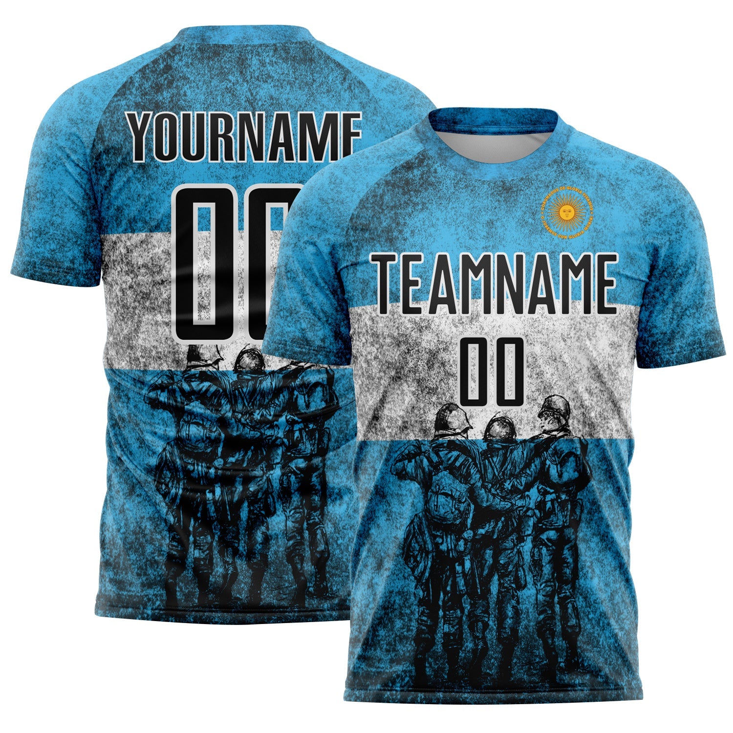 Custom Blue Black-White Argentina Patriotic Sports Sublimation Soccer Uniform Jersey