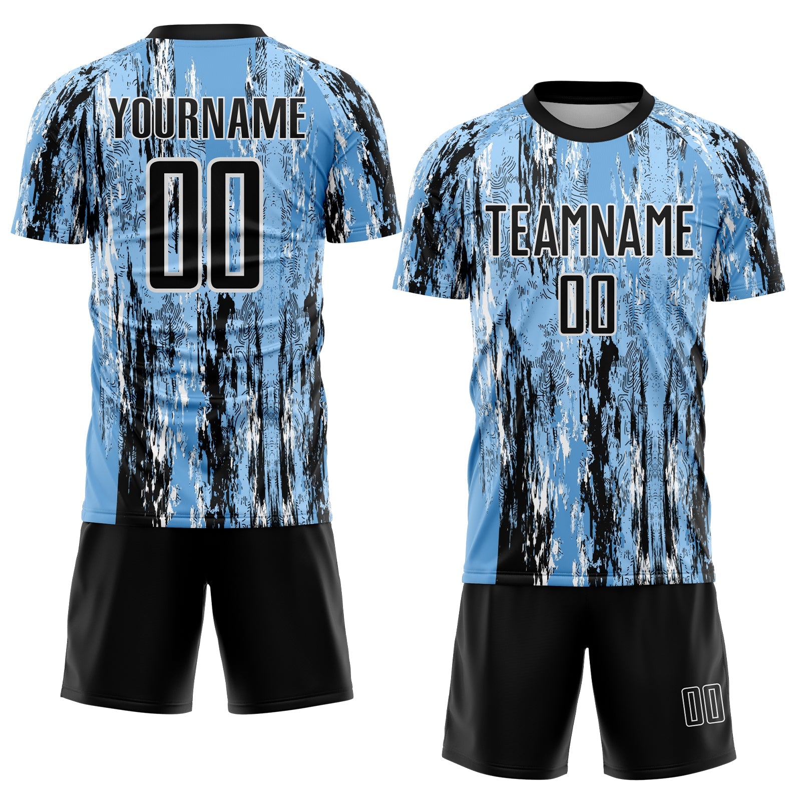 Custom Light Blue Black-White Argentina Splatter Pattern Sports Sublimation Soccer Uniform Jersey