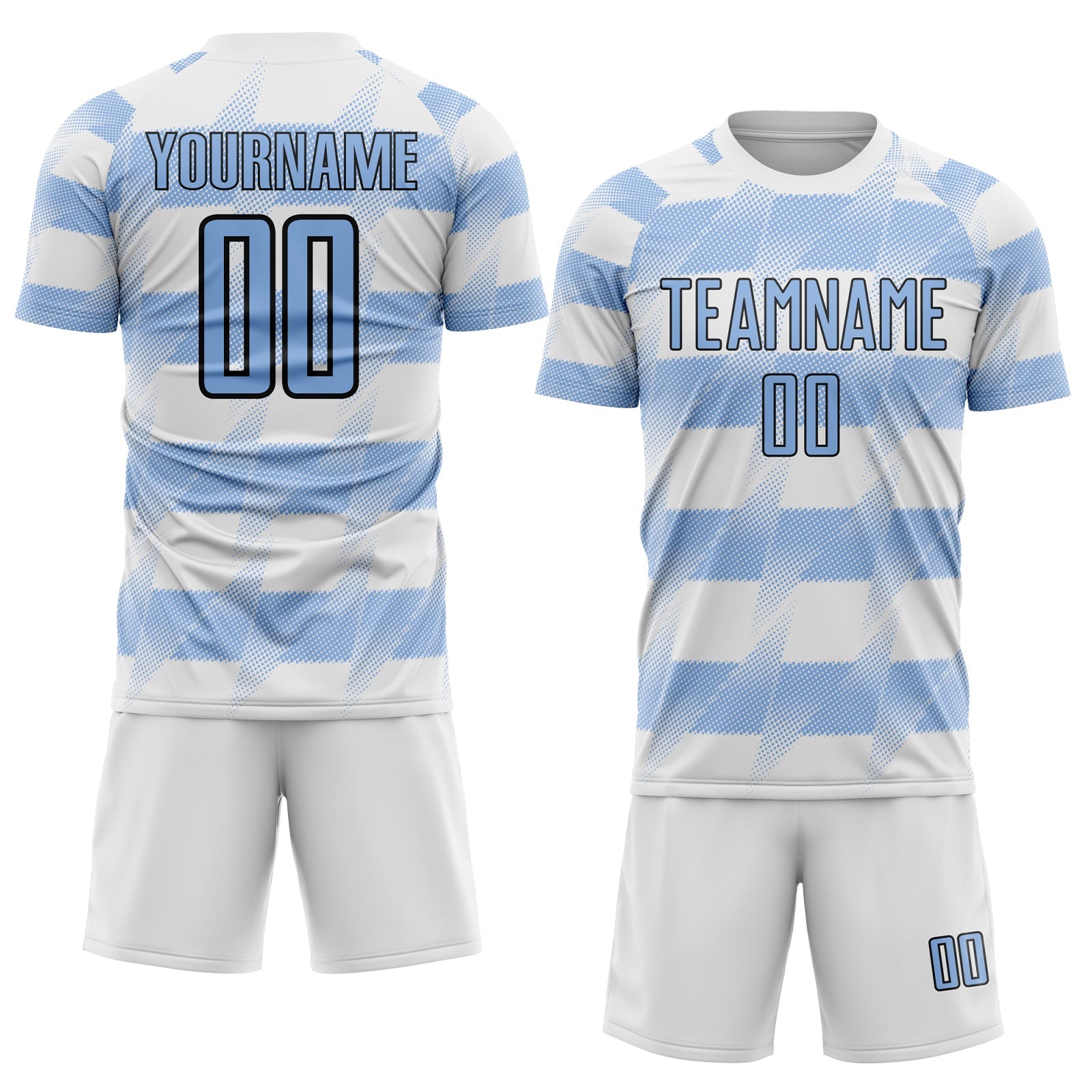 Custom White Light Blue-Black Argentina Stripes Sports Sublimation Soccer Uniform Jersey