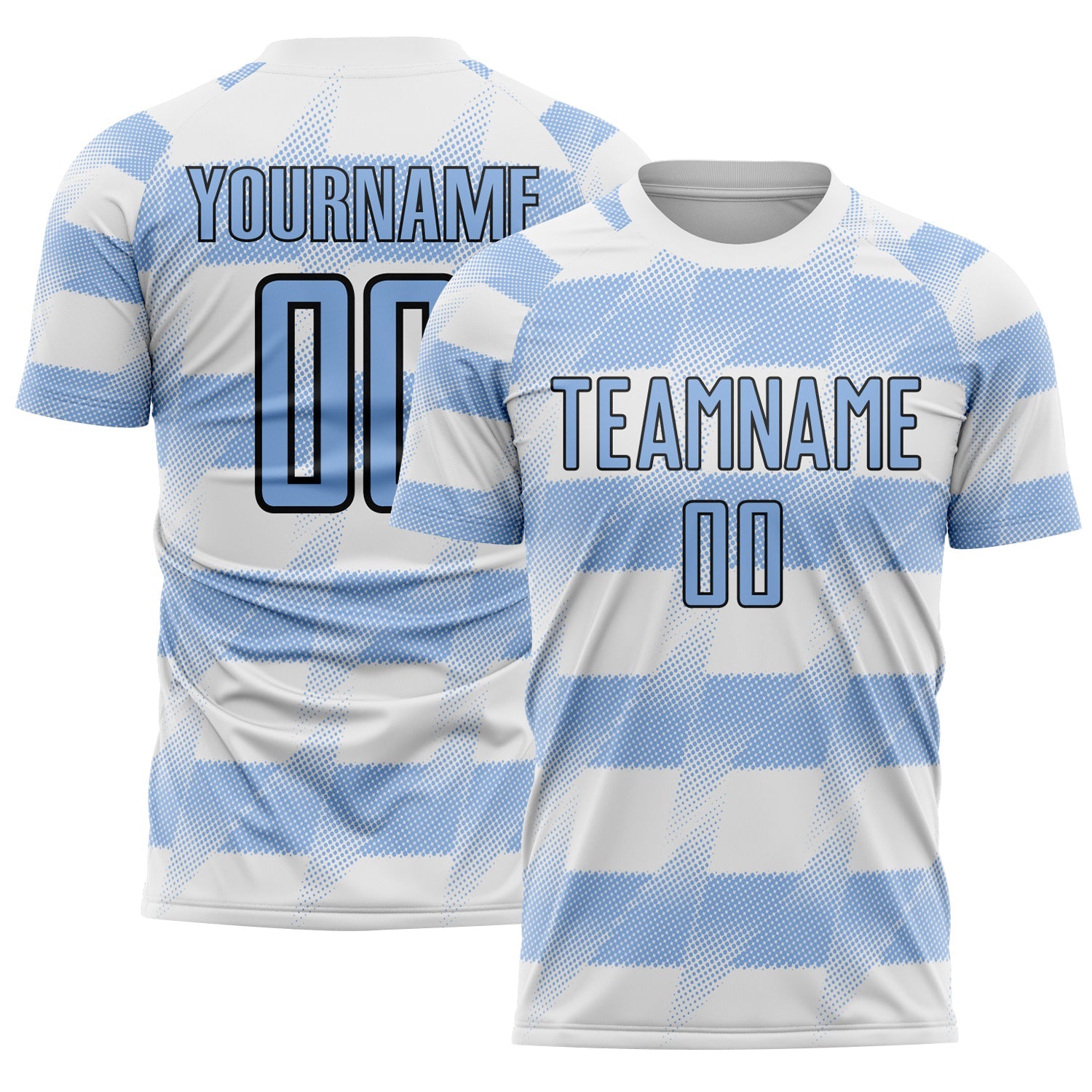 Custom White Light Blue-Black Argentina Stripes Sports Sublimation Soccer Uniform Jersey