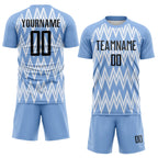 Custom Light Blue Black-White Argentina Zigzag Pattern Sports Sublimation Soccer Uniform Jersey