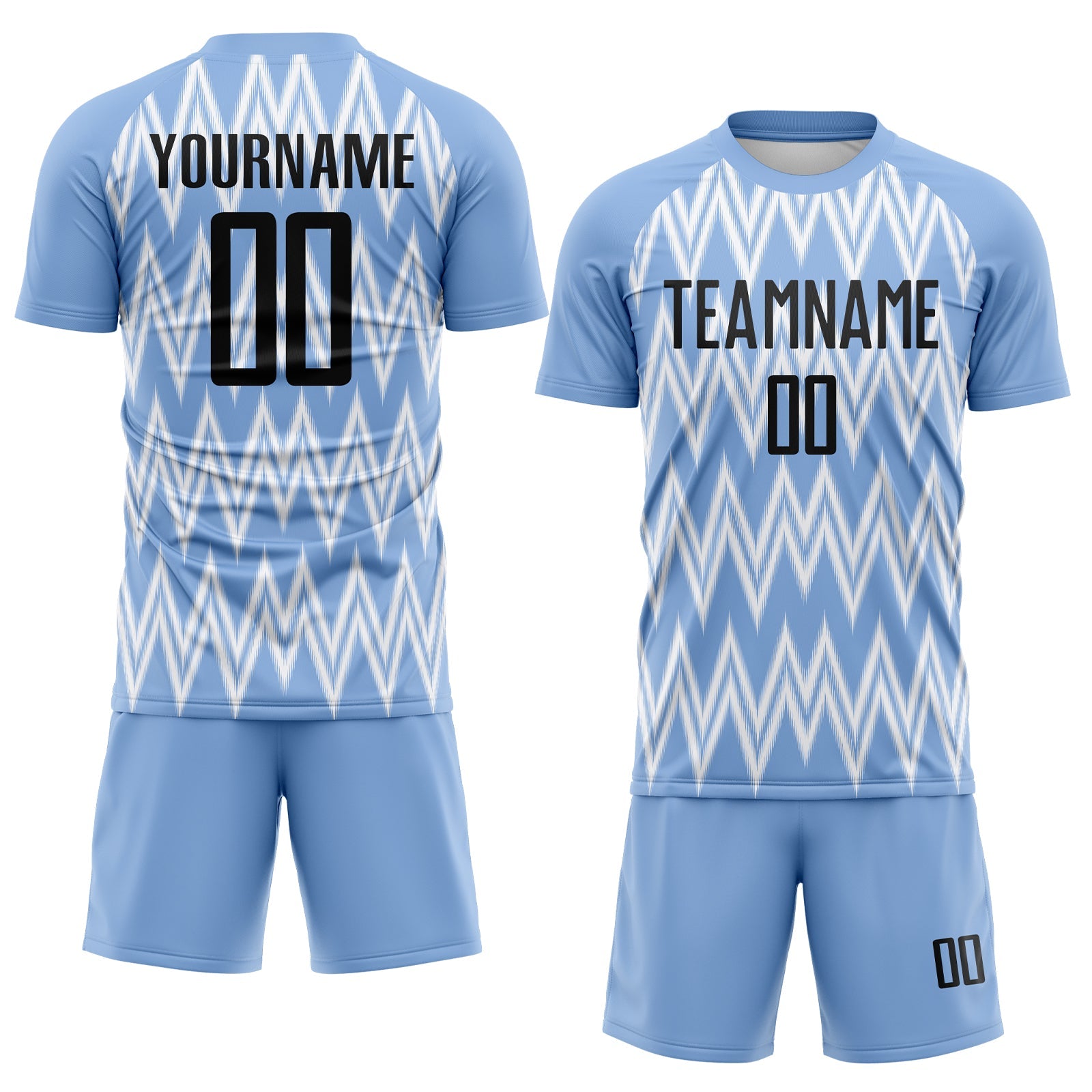 Custom Light Blue Black-White Argentina Zigzag Pattern Sports Sublimation Soccer Uniform Jersey