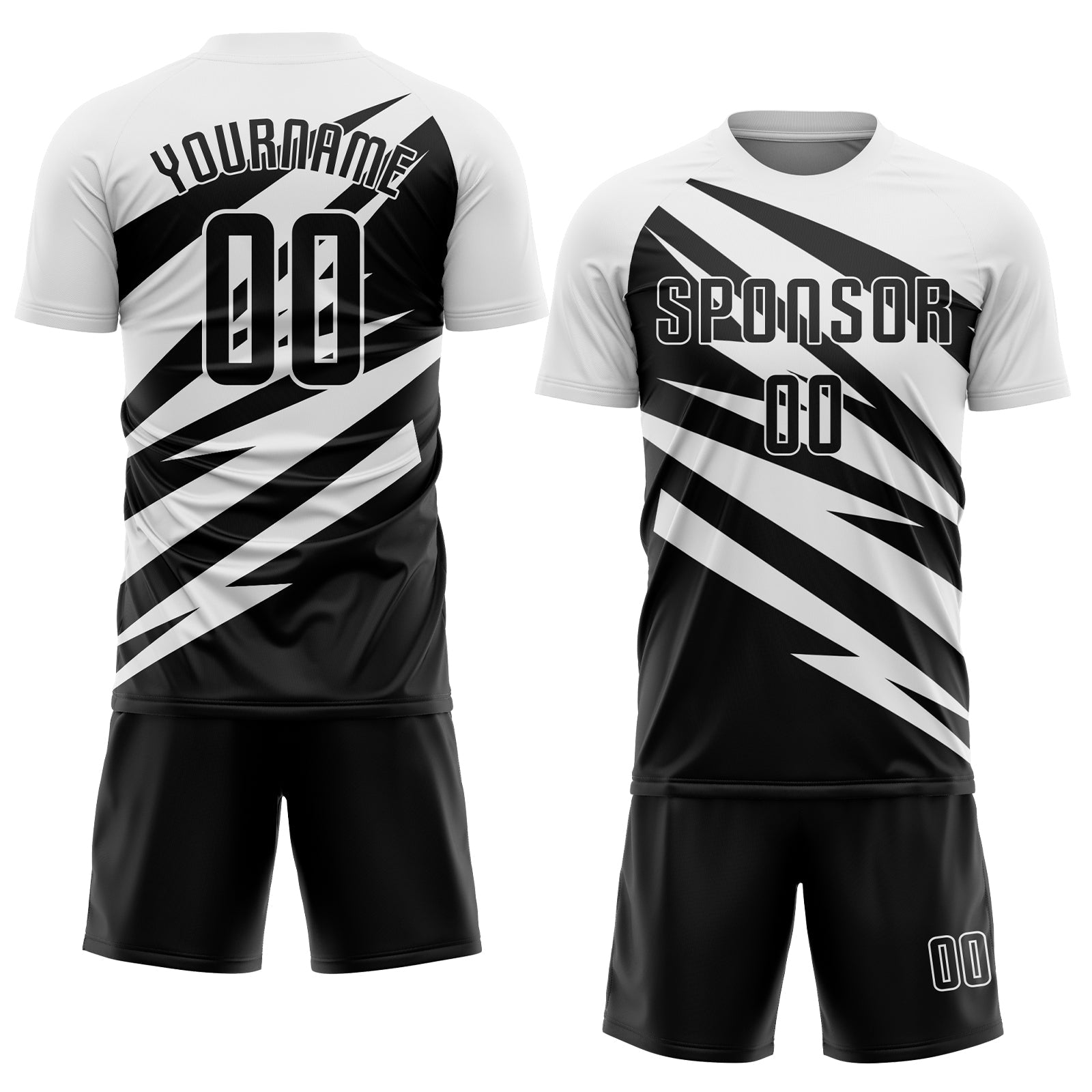 Custom White Black Abstract Line Sports Sublimation Soccer Uniform Jersey