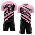 Custom Light Pink Black Abstract Line Sports Sublimation Soccer Uniform Jersey