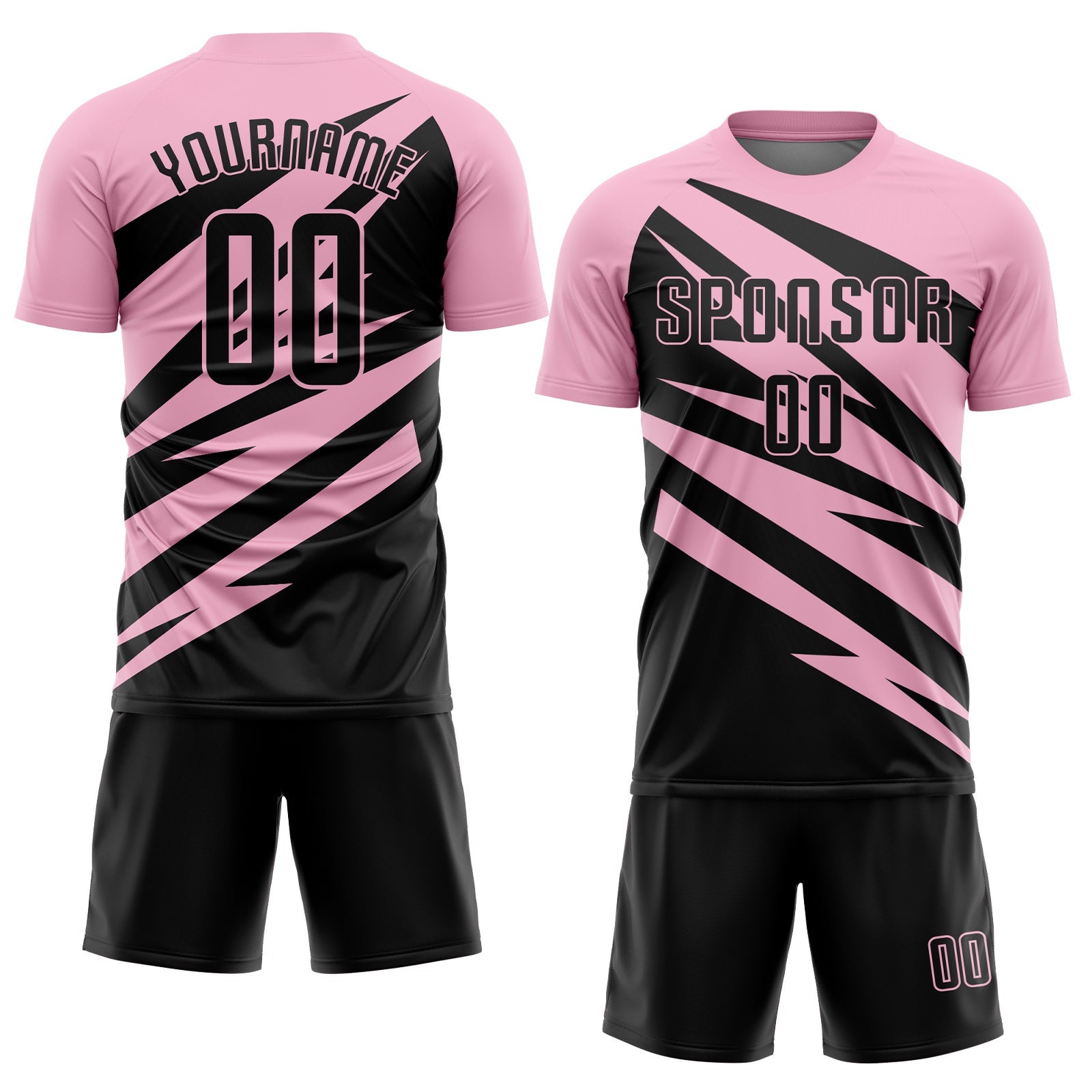 Custom Light Pink Black Abstract Line Sports Sublimation Soccer Uniform Jersey