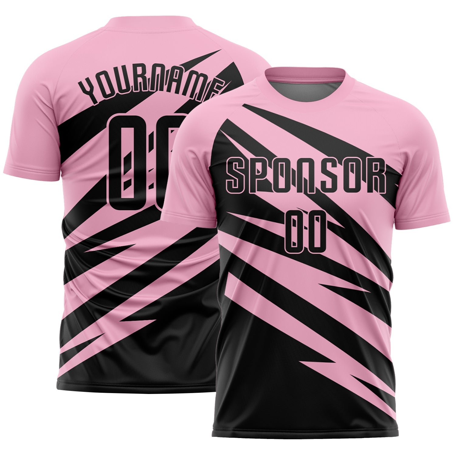 Custom Light Pink Black Abstract Line Sports Sublimation Soccer Uniform Jersey