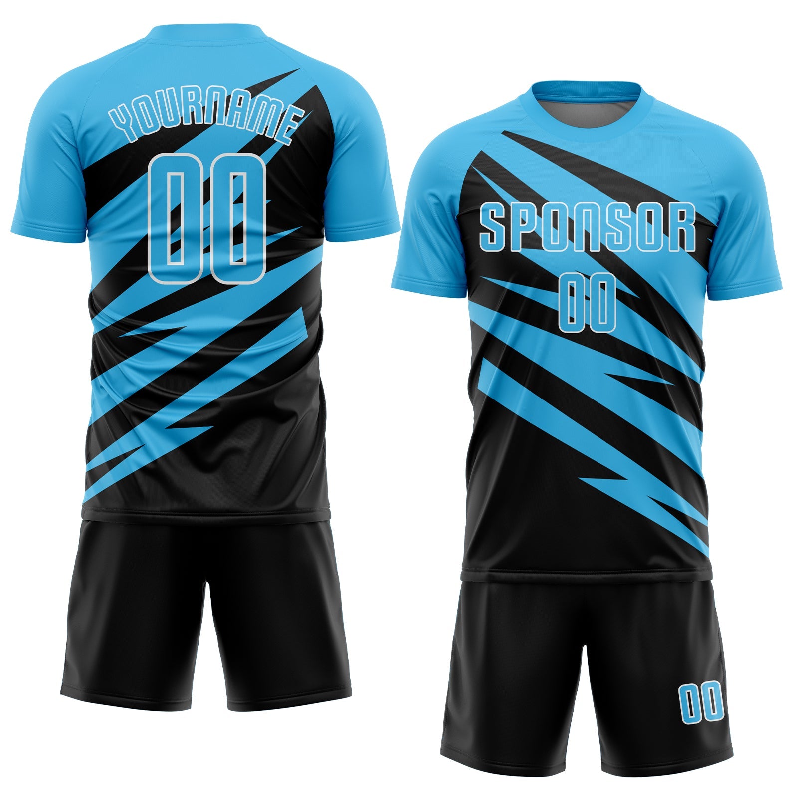 Custom Sky Blue Black-White Abstract Line Sports Sublimation Soccer Uniform Jersey