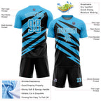 Custom Sky Blue Black-White Abstract Line Sports Sublimation Soccer Uniform Jersey