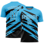 Custom Sky Blue Black-White Abstract Line Sports Sublimation Soccer Uniform Jersey